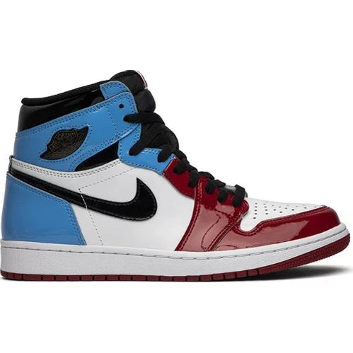 Air Jordan 1 Retro High OG Fearless sneaker with black, blue, red, and white color blocking.