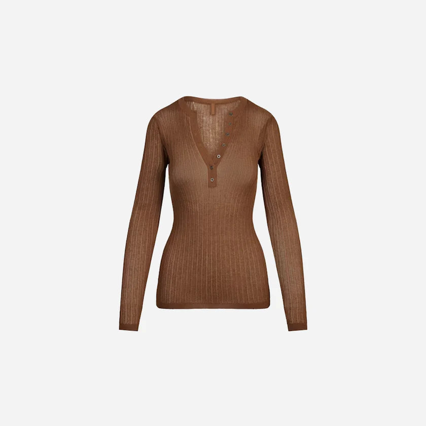 SKIMS Sheer Knit Long Sleeve Henley Bison – Dawntown SKIMS Sheer Knit Long Sleeve Henley Bison – Dawntown