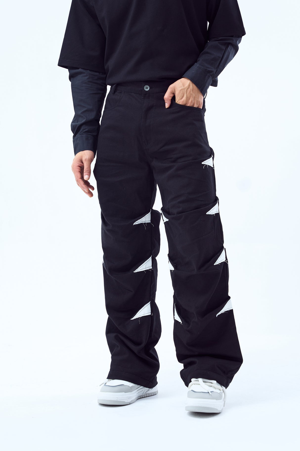 Stairway Patchwork Pants- Black