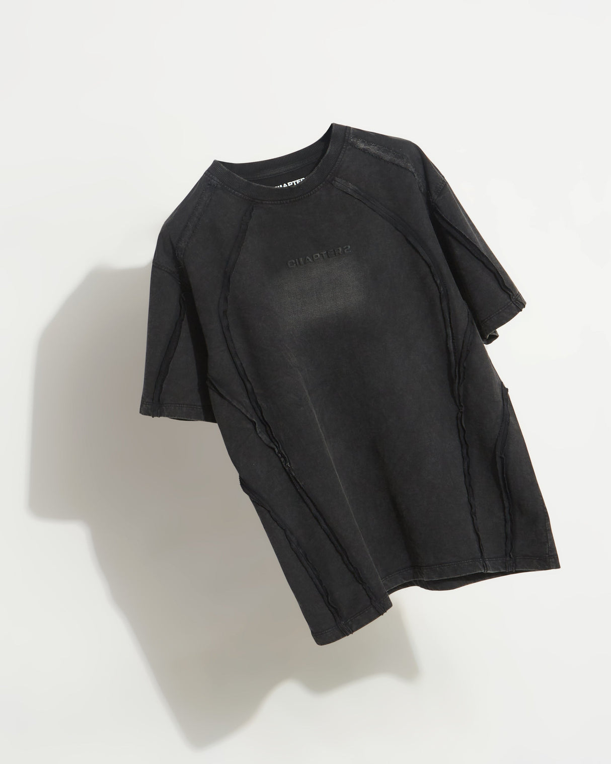 Multi-Seam Washed T-Shirt Black Front View