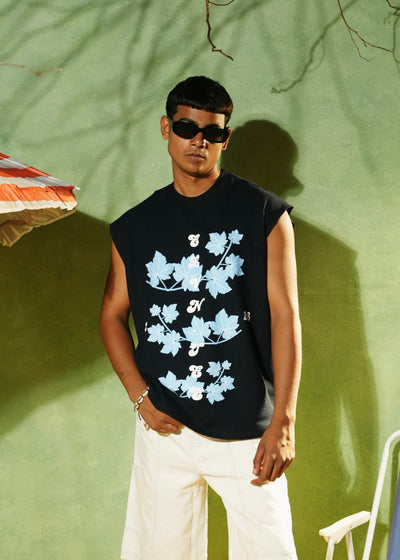 ‘EASE IN DEPTH’ WAFFLE TANK TOP | NAVY BLUE