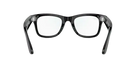 Black square-frame designer eyeglasses with clear lenses on a neutral background