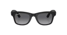Black smart sunglasses with camera and gradient lenses against a dark background