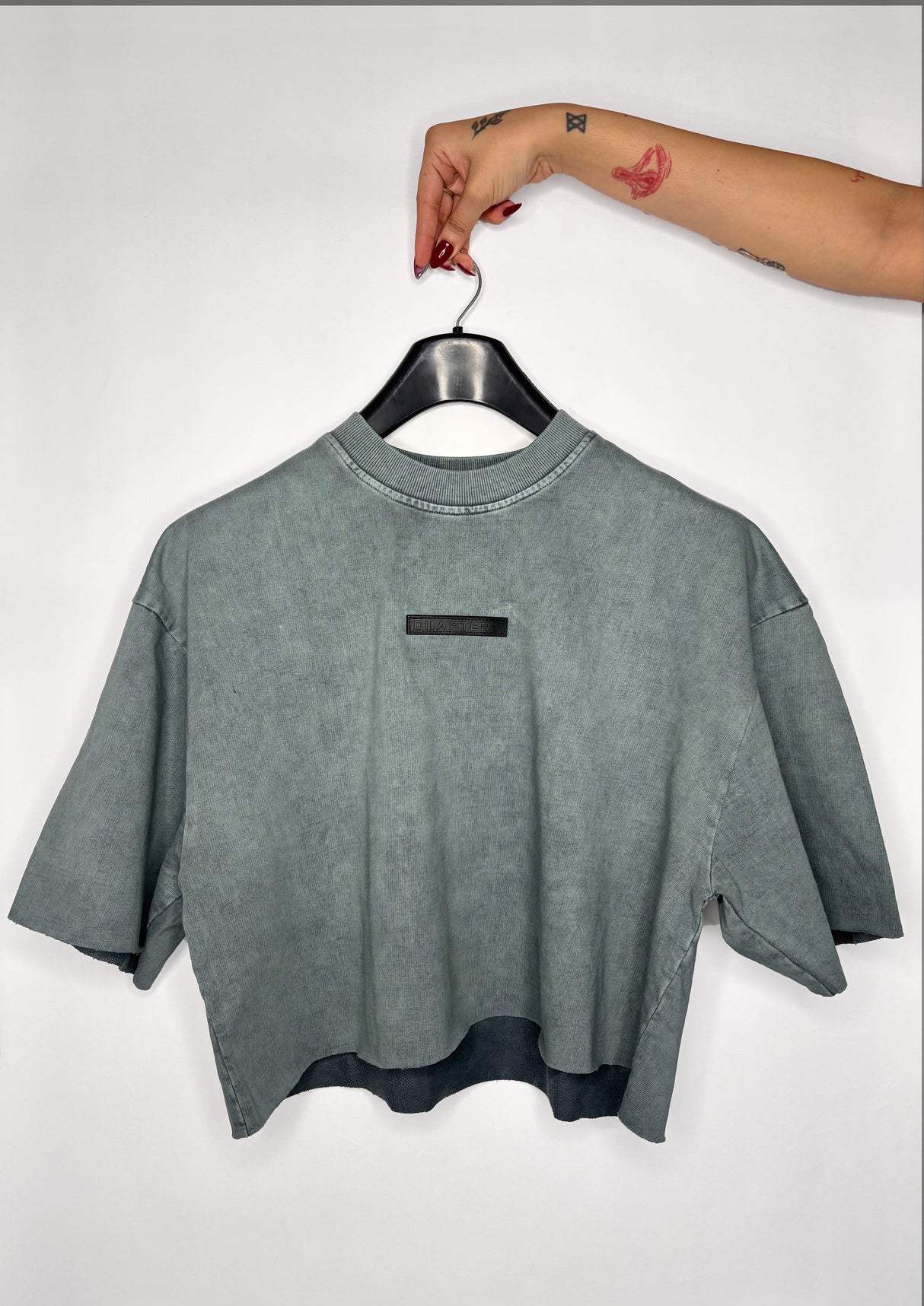 Grey acid wash crop top