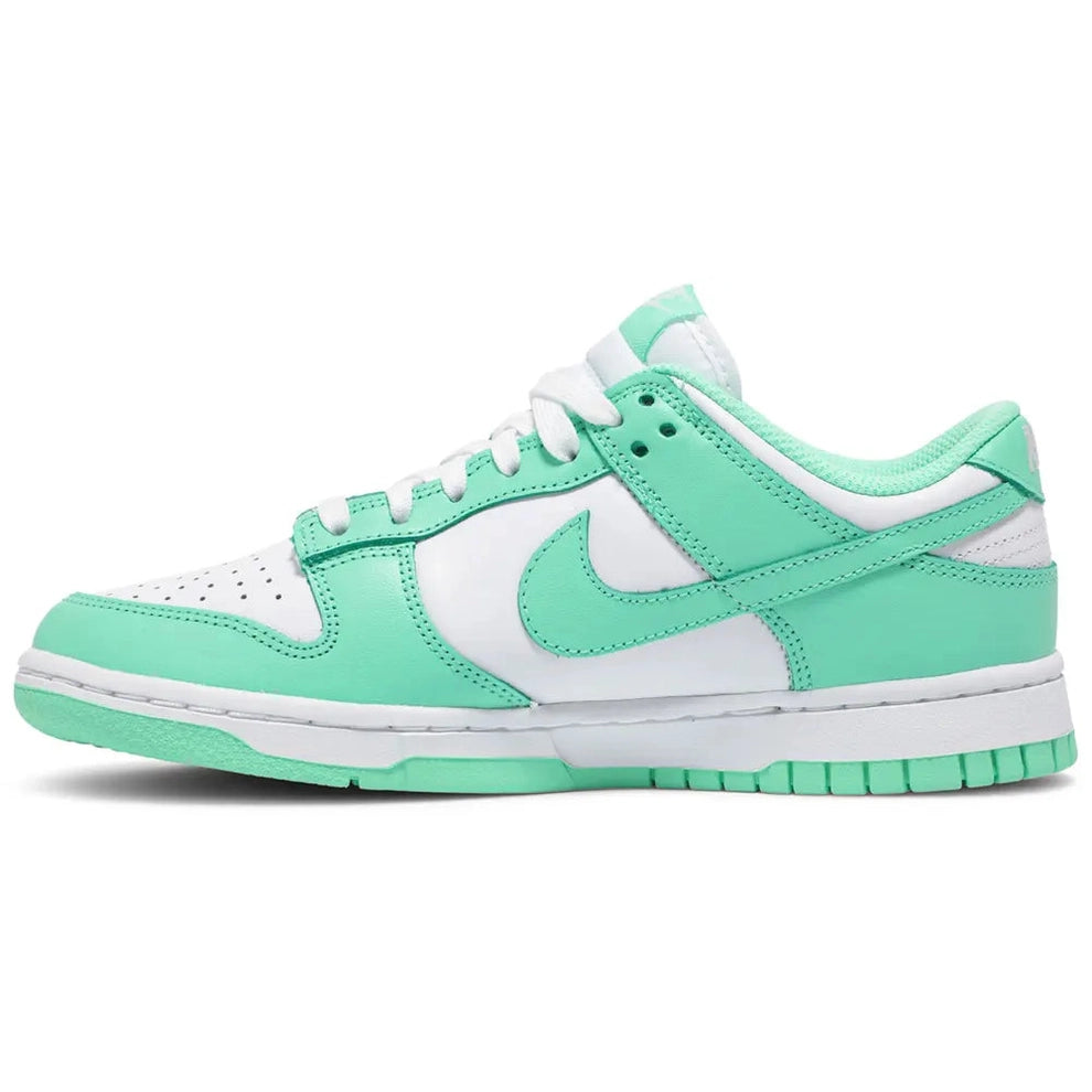 Mint green and white low-top sneaker with perforated toe box on white background