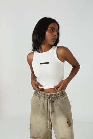 Off-white Halter Crop Top