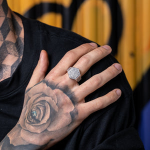 Diamond Hexagon Signet Ring