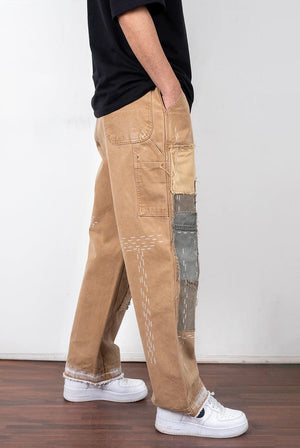 Double Knee Brown Sashiko Denims - dawntown