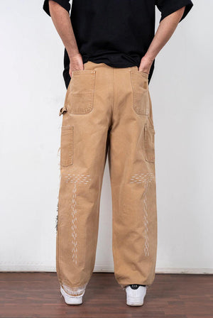 Double Knee Brown Sashiko Denims - dawntown