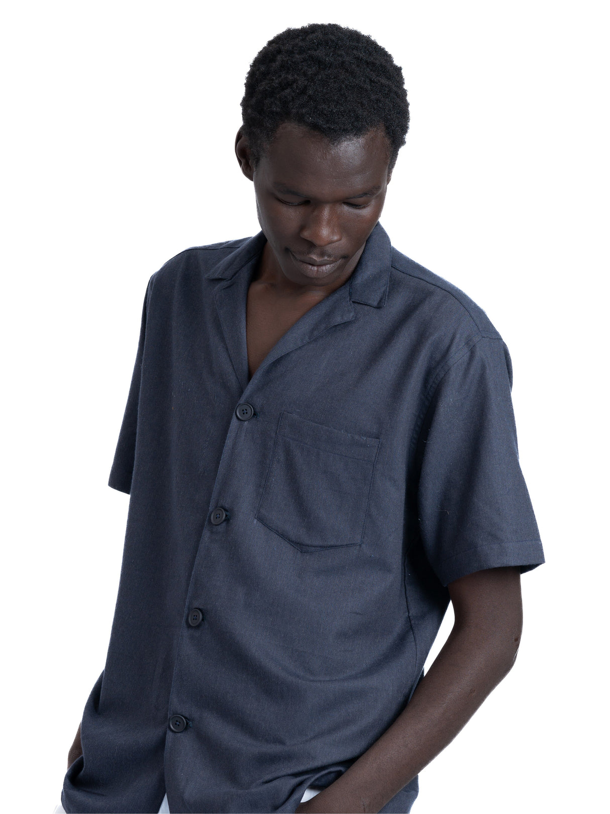 linen shirt in charcoal blue