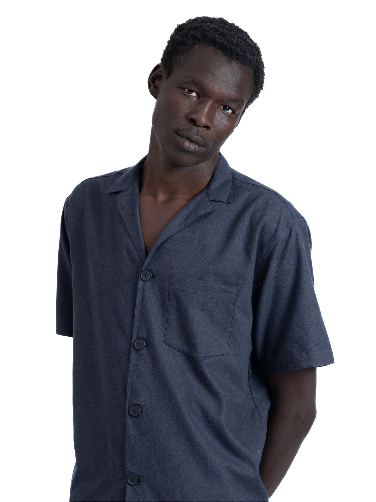 linen shirt in charcoal blue