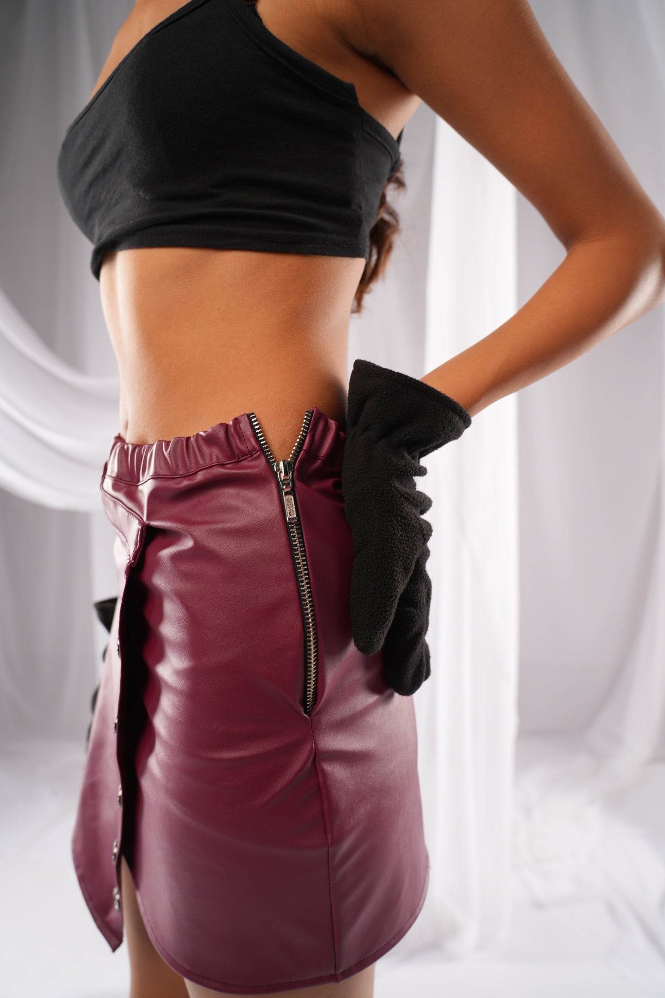 buy burgundy leather skirt