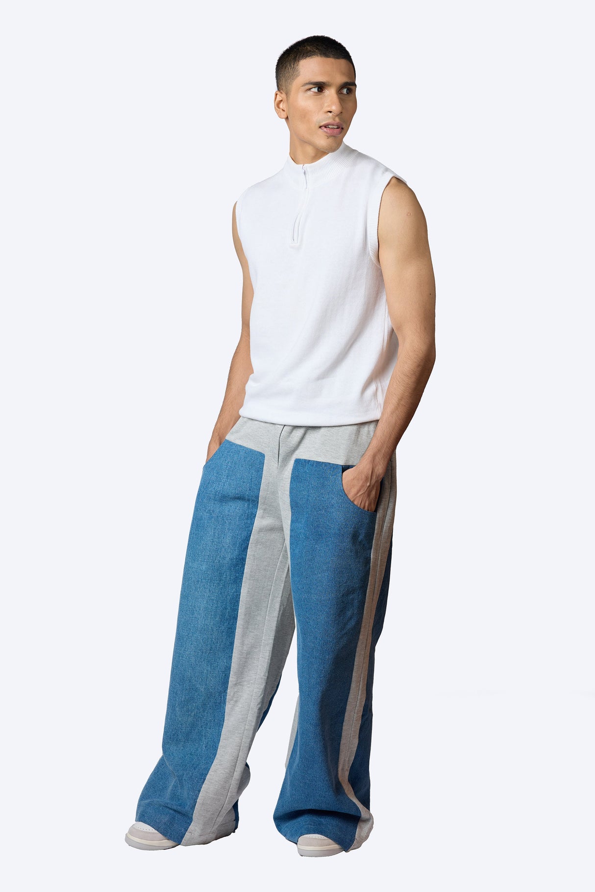 Dual-panelled baggy denim jeans