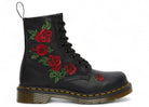 Dr. Martens 1460 Vonda Softy T Leather Lace Up Boot Black Emroidered Roses Womens