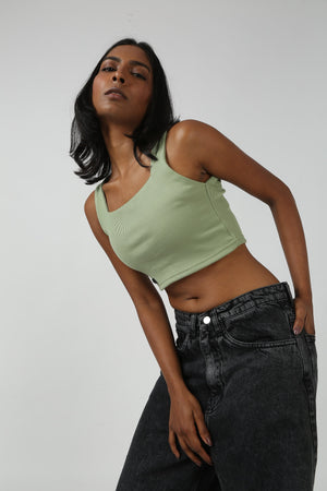 Olive Ribbed Crop Top