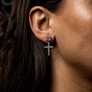 Diamond Studded Cross Earring