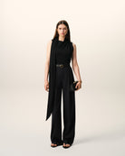 AmiParis Black New Wool High Waist Wide Trousers Women's