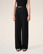 AmiParis Black New Wool High Waist Wide Trousers Women's