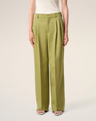 AmiParis Green New Wool Low Waist Wide Trousers Women's