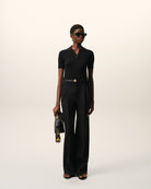 AmiParis Black New Wool Low Waist Wide Trousers Women's