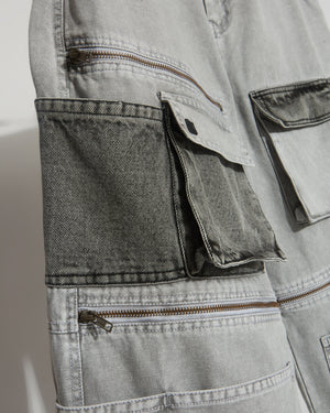 Enzyme Wash Utility Denim with multi-pocket design
