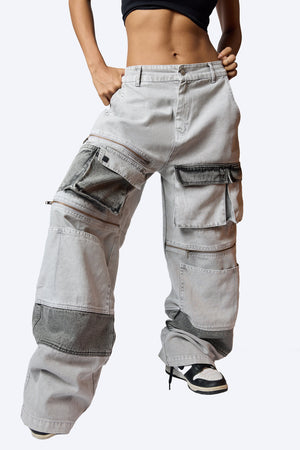 Enzyme Wash Utility Denim with multi-pocket design
