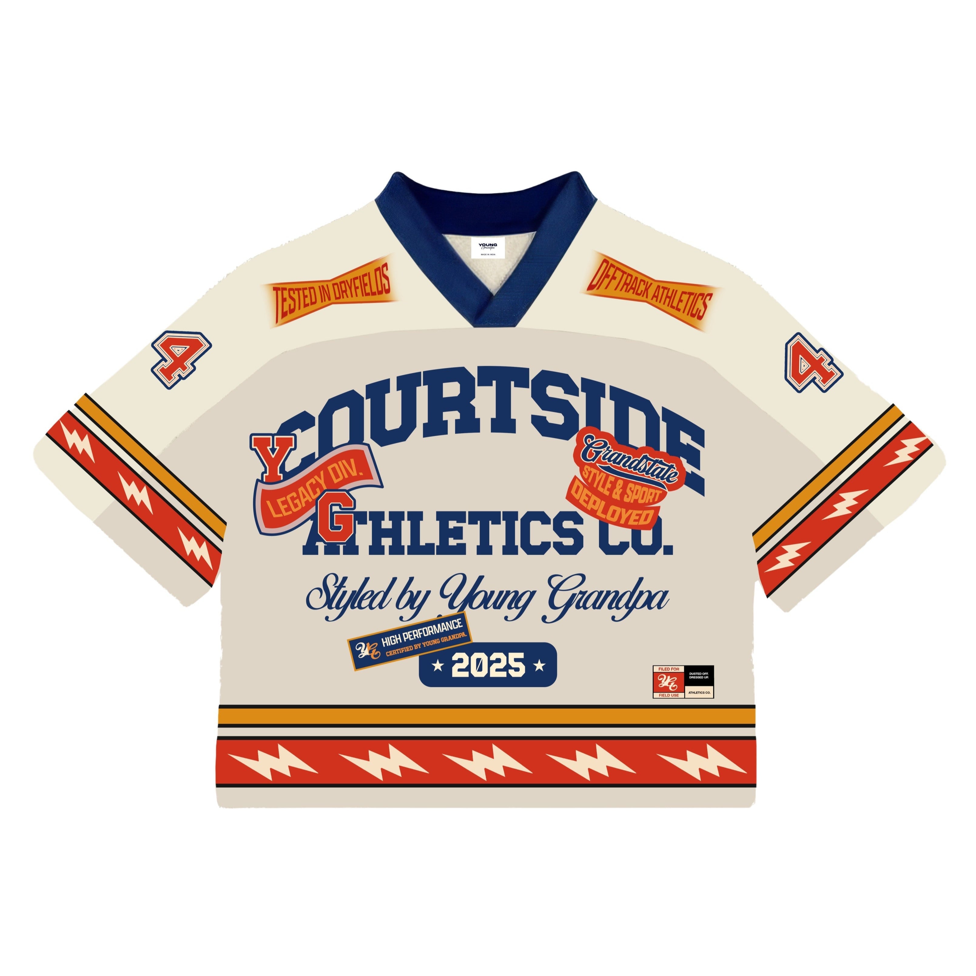 Vintage-style sports jersey with 'Courtside Athletics Co.' branding on a white background