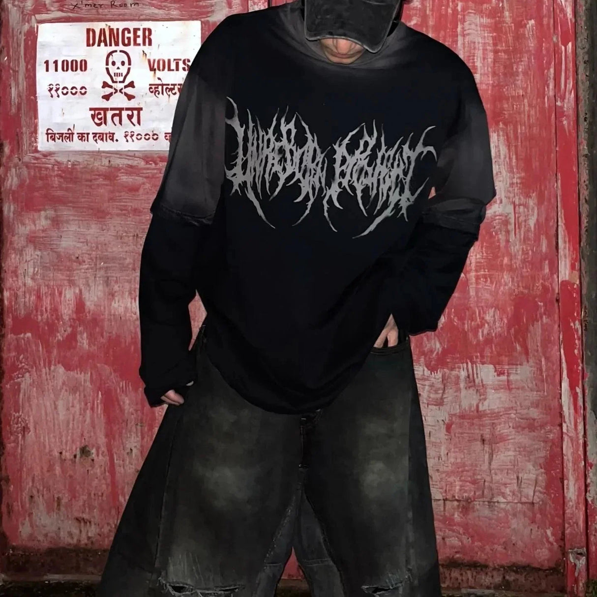 UNREBORN PROJECT Metal Logo Oversized Full Sleeve Tshirt - dawntown