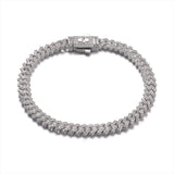 Micro Diamond Prong Cuban Bracelet in White Gold - 6mm