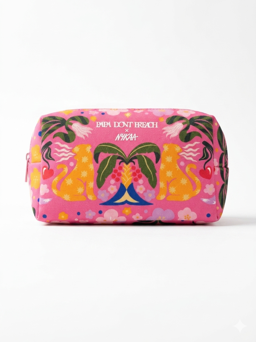 Papa dont Preach X Nykaa Tropical Printed Pink Cosmetic Bag