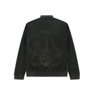 Black jacket with elastic cuffs and large embossed abstract design on back