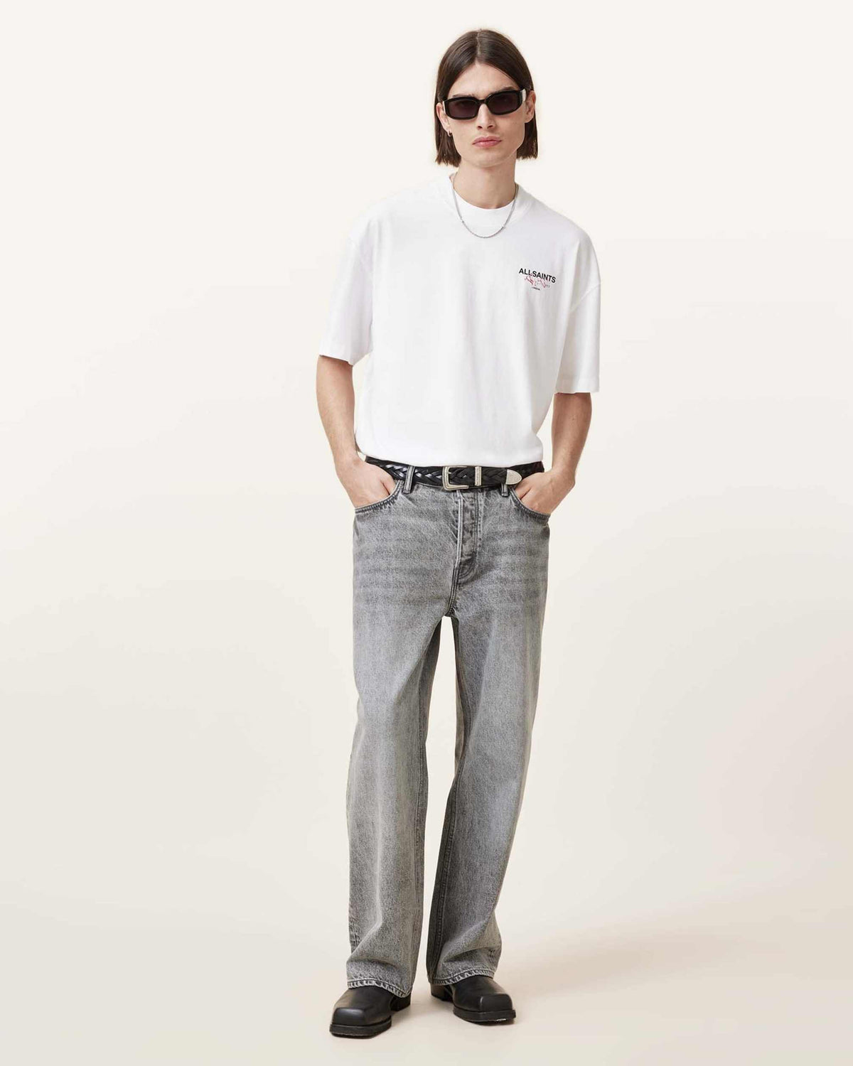 All Saints Amore Underground Oversized T-Shirt 'Aschweiß'