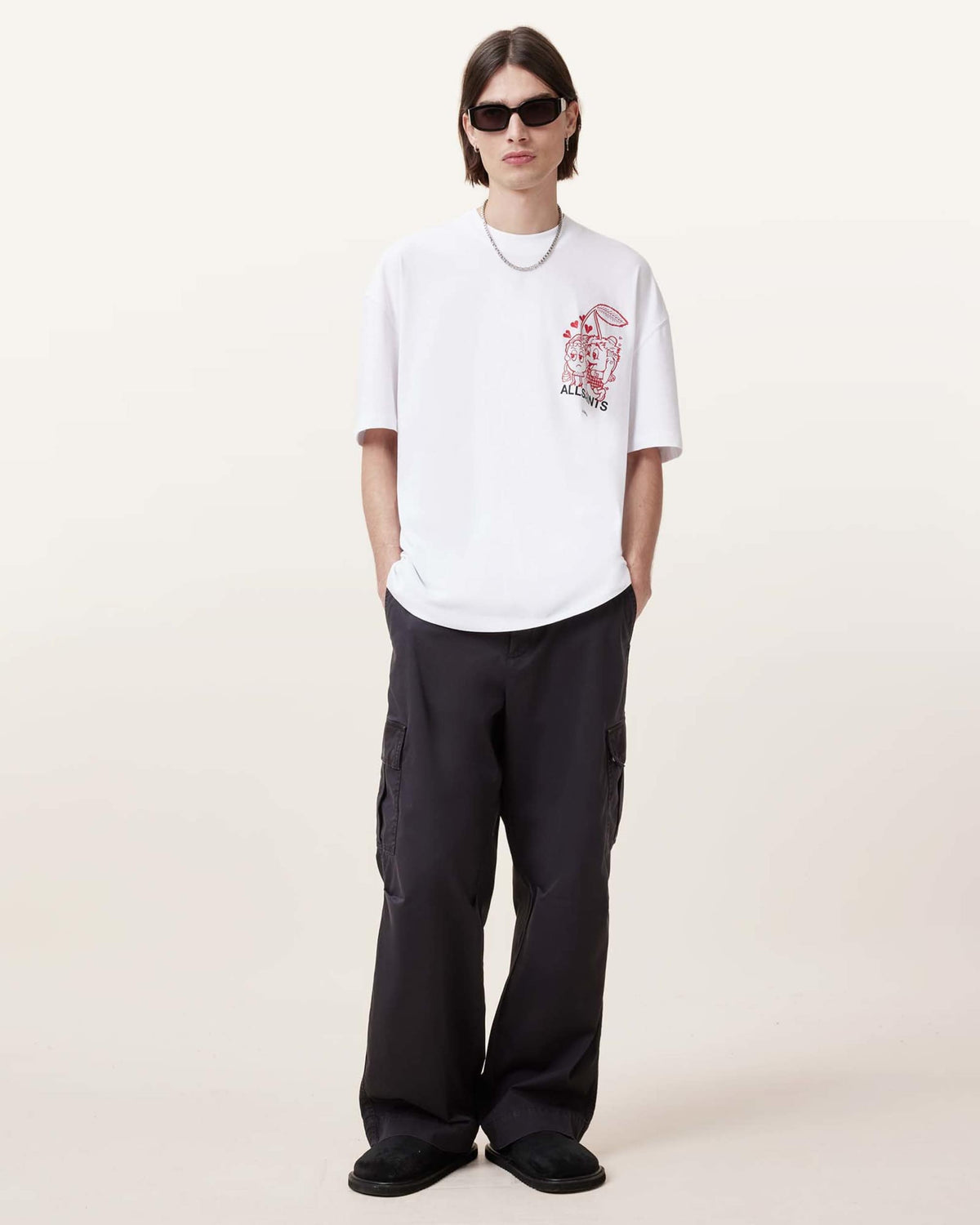 All Saints Break Up Oversized Crew Neck T-Shirt 'optic-white'