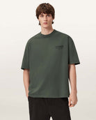 AllSaints Xander Flocked Logo Oversized T-Shirt – Garnet Green
