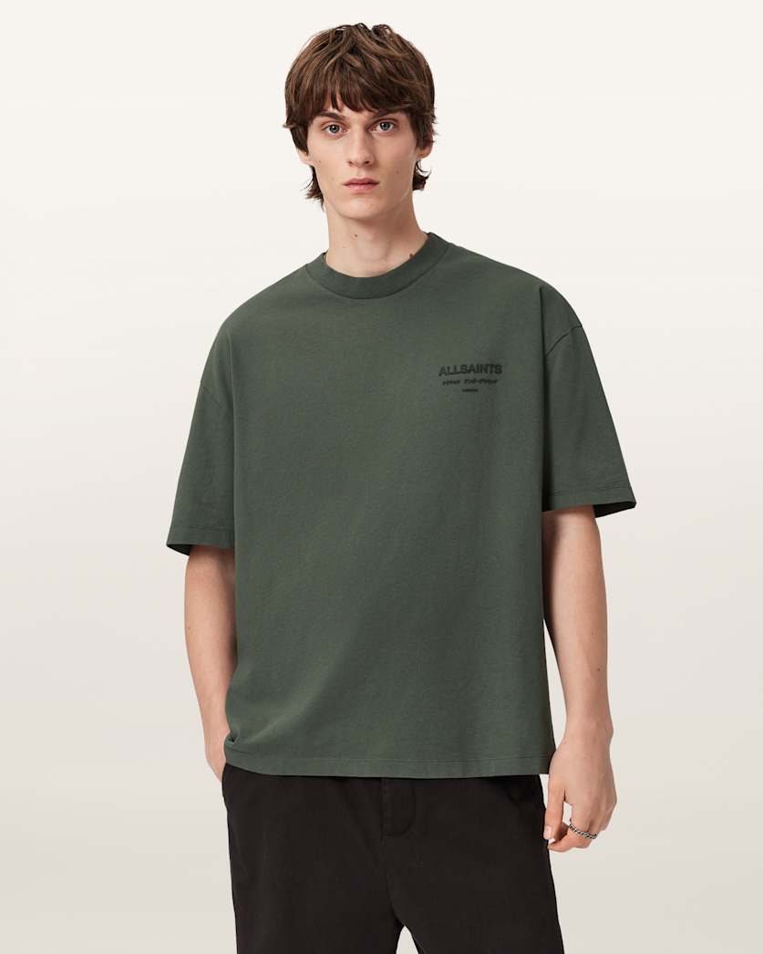 AllSaints Xander Flocked Logo Oversized T-Shirt – Garnet Green