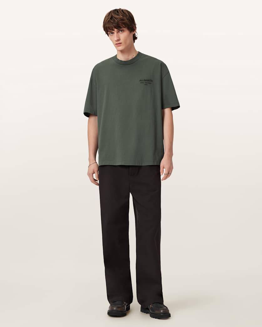 AllSaints Xander Flocked Logo Oversized T-Shirt – Garnet Green
