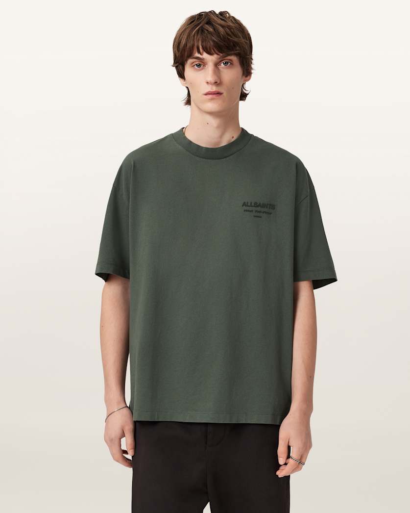 AllSaints Xander Flocked Logo Oversized T-Shirt – Garnet Green
