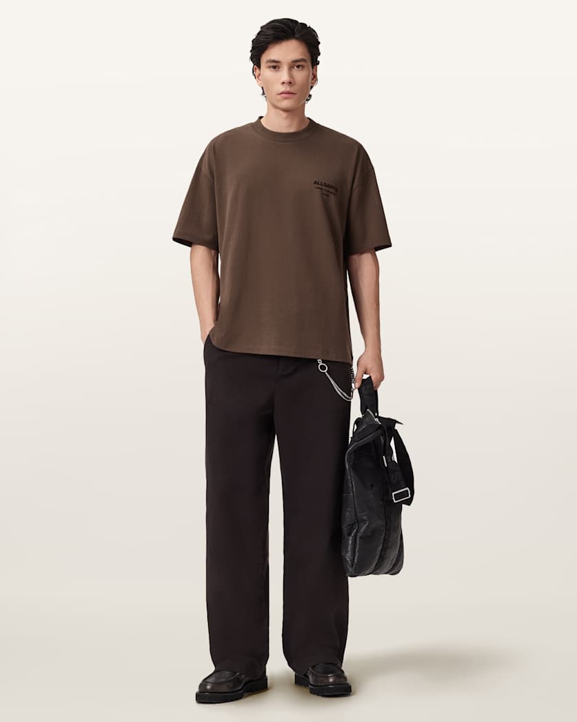 AllSaints Xander Flocked Logo Oversized T-Shirt – Bitter Brown