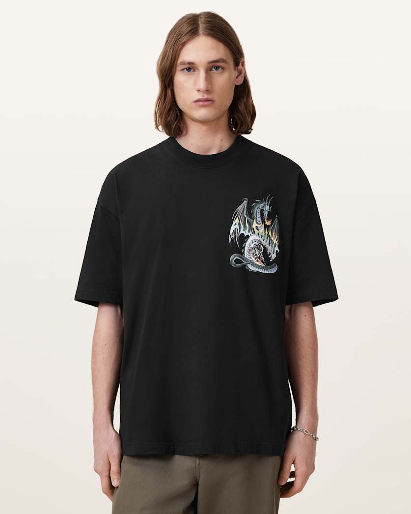 AllSaints Dragon Wave Oversized Short Sleeve T-Shirt – Washed Black