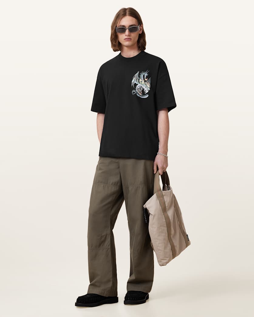 AllSaints Dragon Wave Oversized Short Sleeve T-Shirt - Black