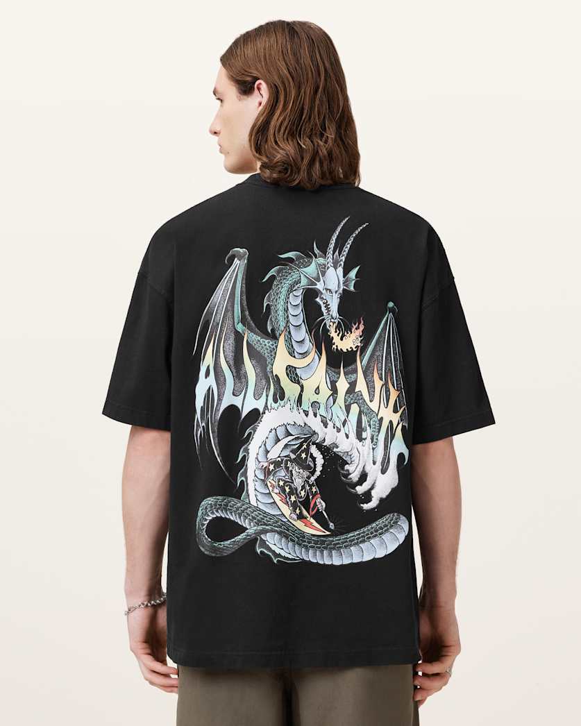 AllSaints Dragon Wave Oversized Short Sleeve T-Shirt – Washed Black
