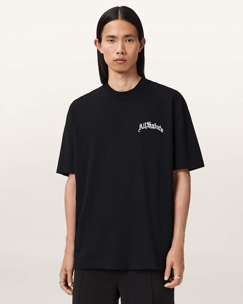 AllSaints Descent Oversized Graphic T-Shirt – Washed Black