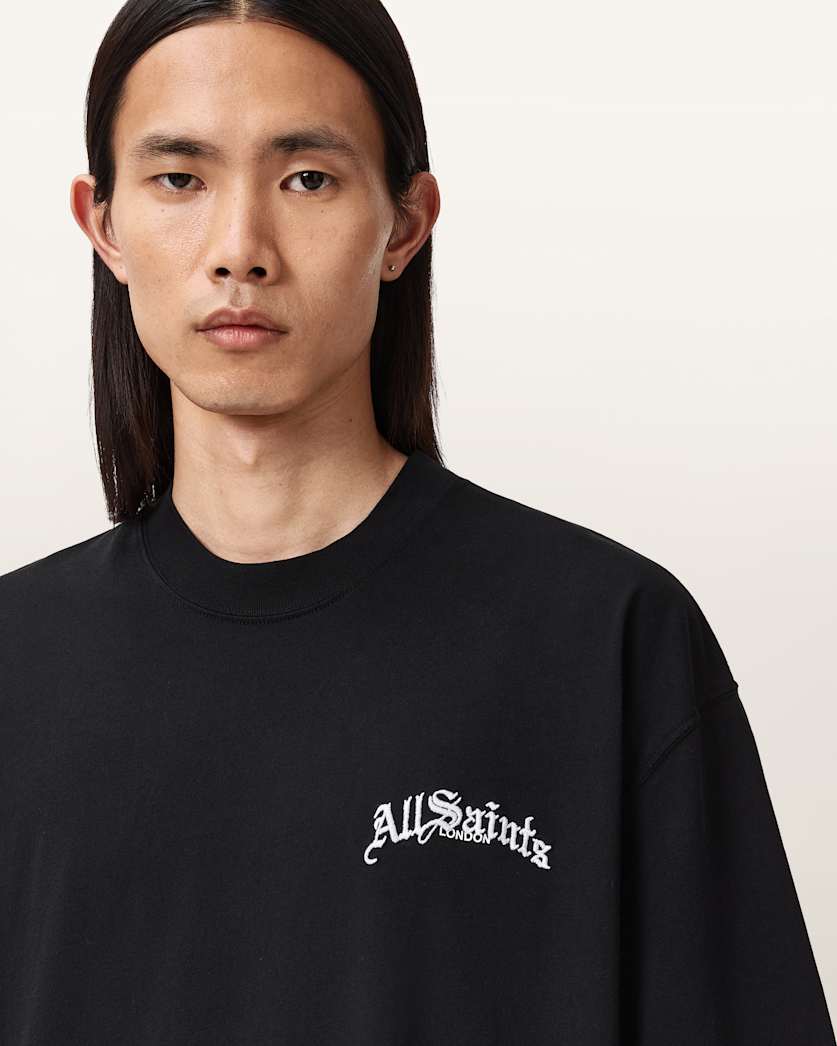 AllSaints Descent Oversized Graphic T-Shirt – Washed Black
