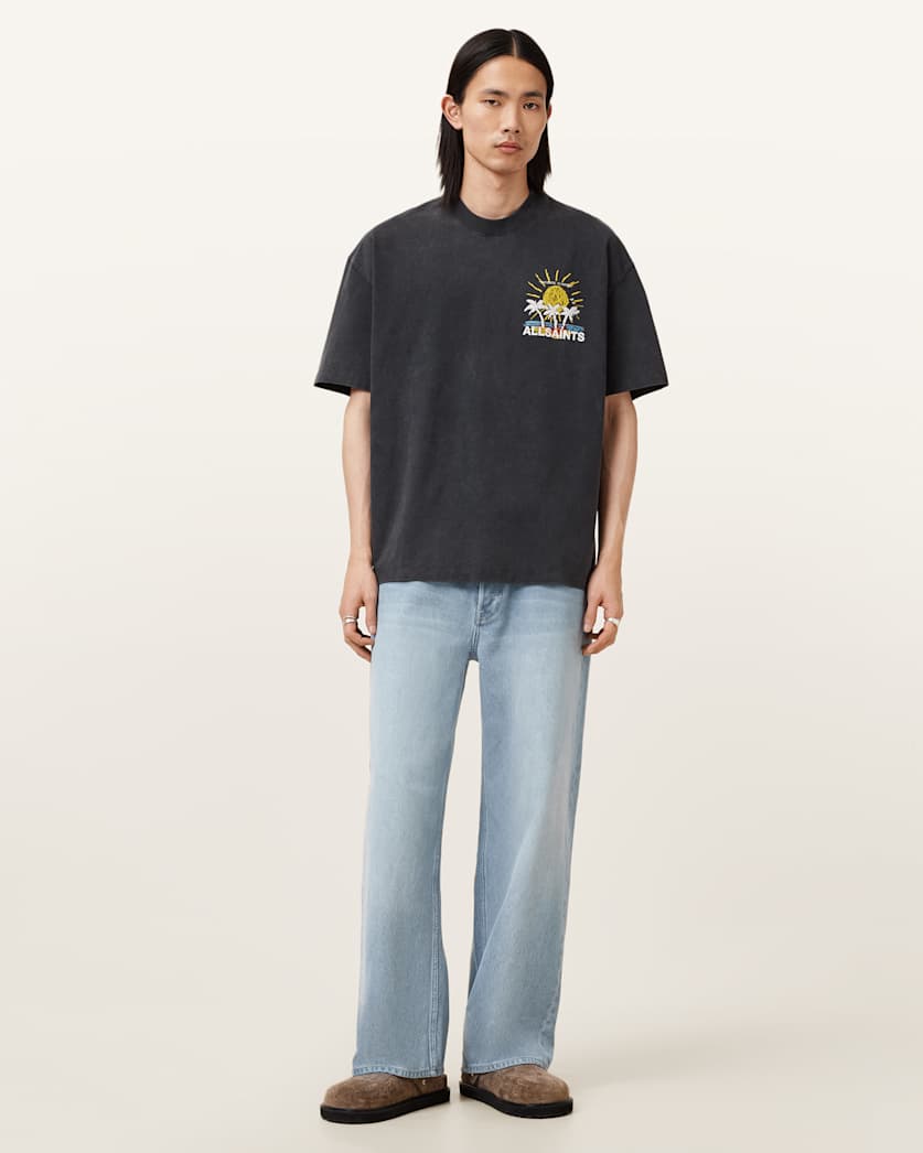 AllSaints Cove Crayon Graphic Oversized T-Shirt – Washed Black