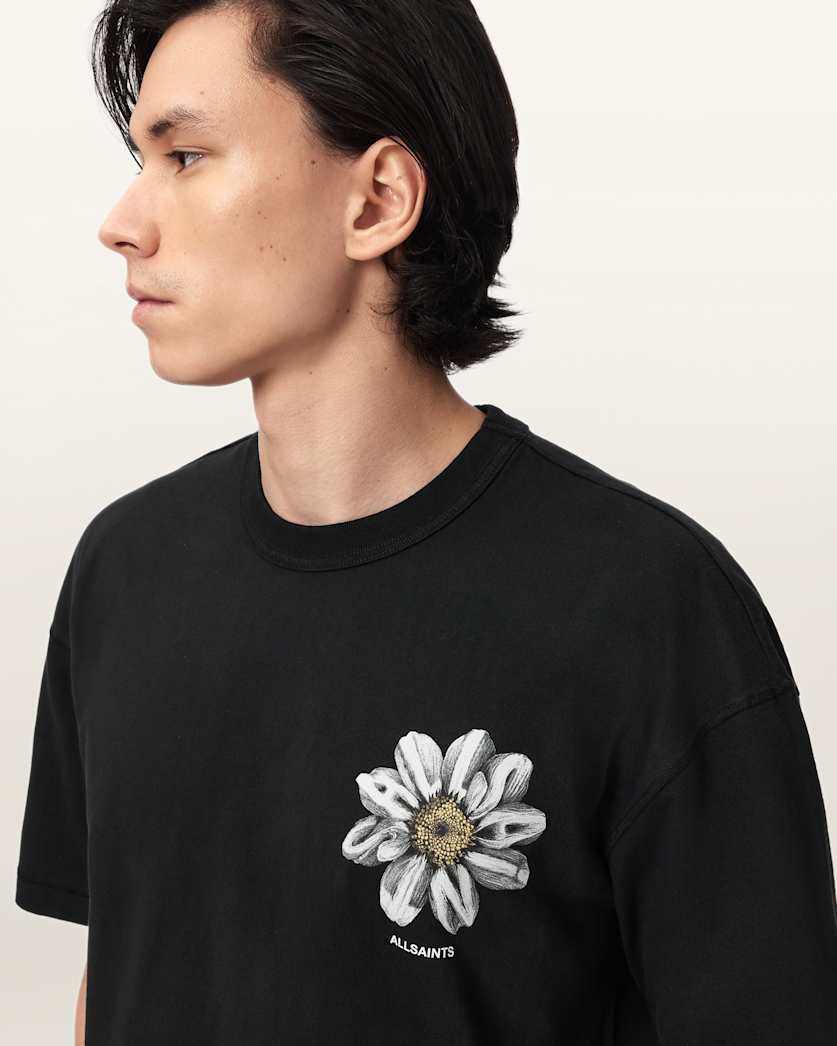 AllSaints Petals Boxy Short Sleeve Graphic T-Shirt – Washed Black