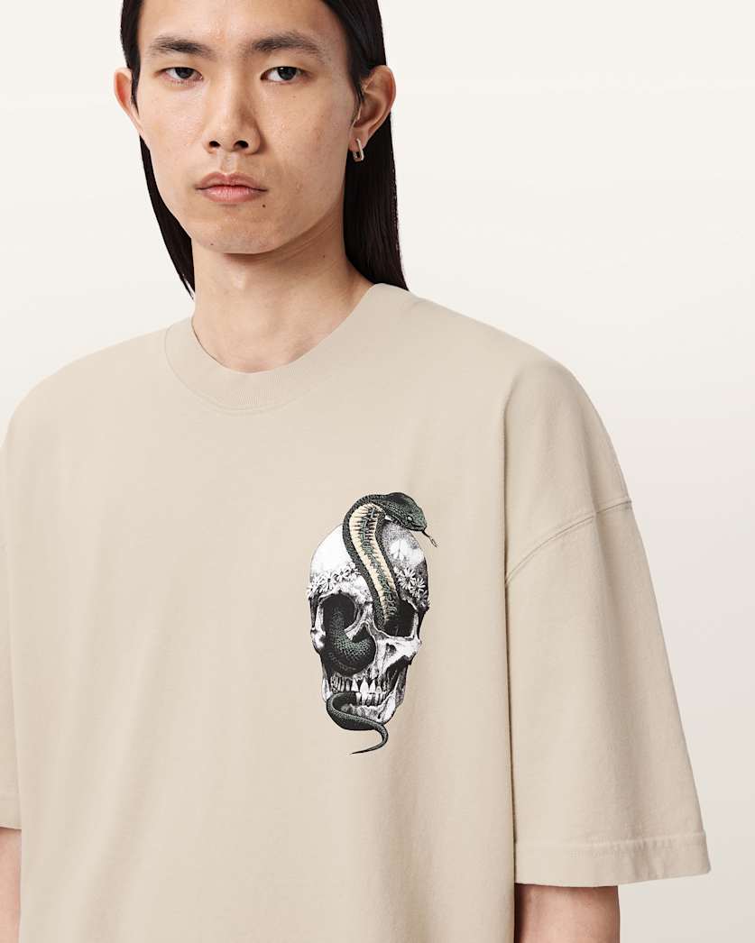 AllSaints Snakehead Oversized Graphic T-Shirt – Almond White
