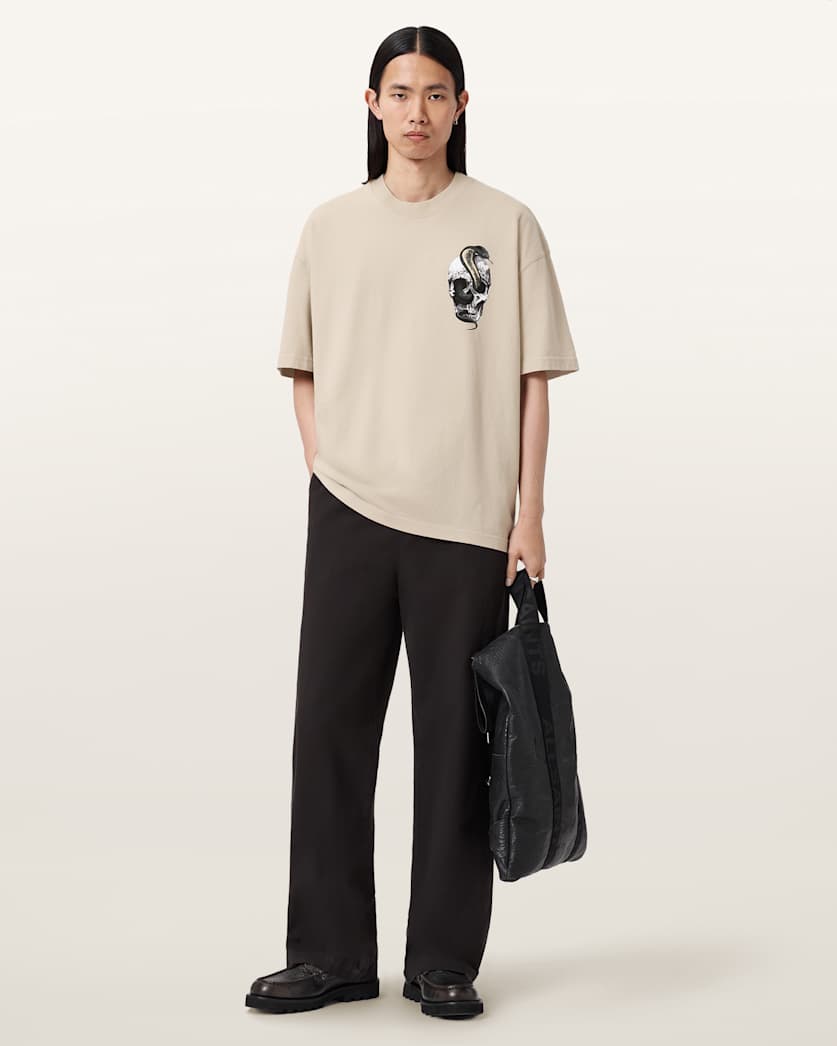 AllSaints Snakehead Oversized Graphic T-Shirt – Almond White