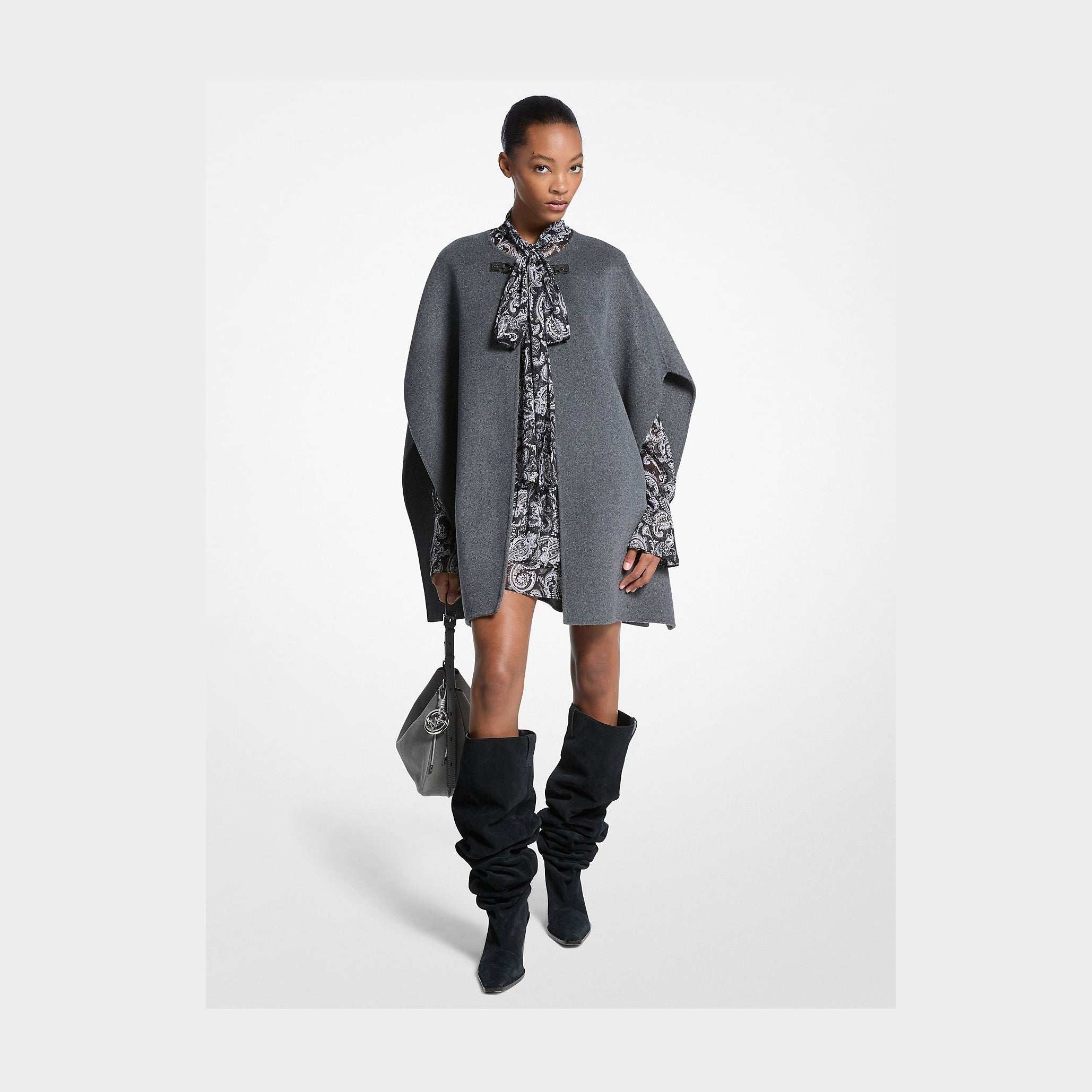 Michael Kors Double Face Wool Blend Cape Derby Heather