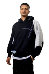 Black Patchwork Net Hoodie - dawntown