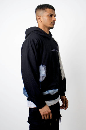 Black Patchwork Net Hoodie - dawntown